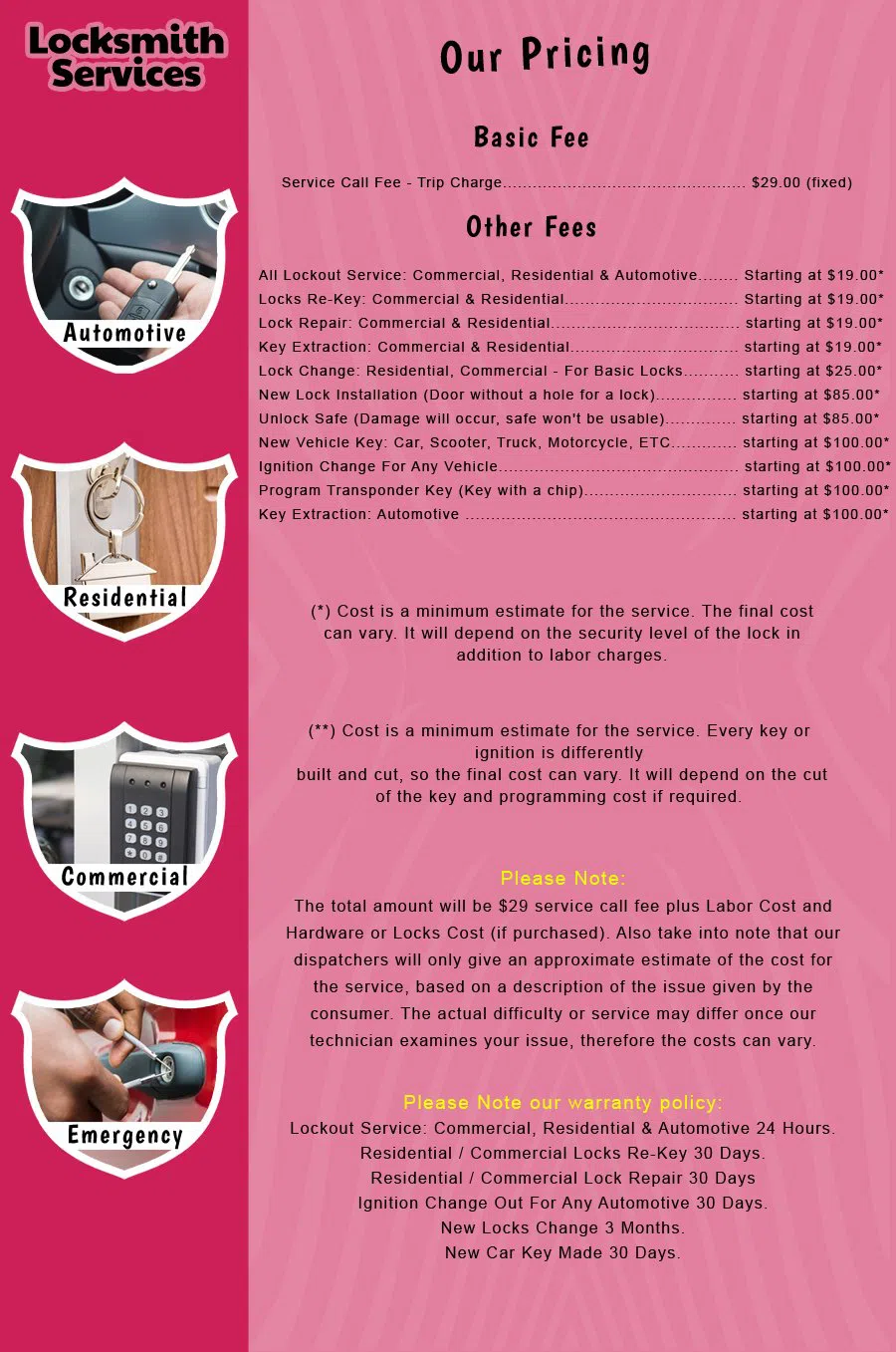 Brielle NJ Locksmith Store Brielle, NJ 732-384-5016 - price-list-c-18